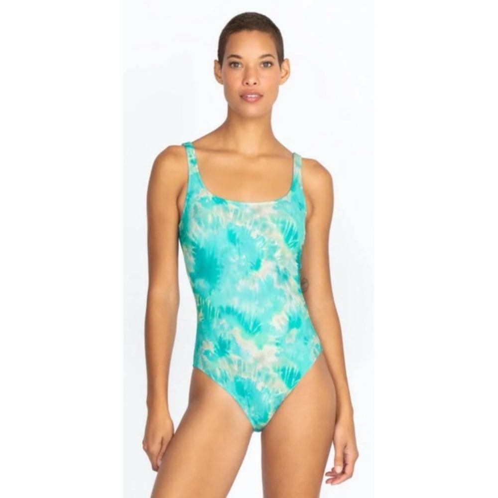 Johnny Was NEW Calme Tie Dye One Piece Swimsuit Aqua Blue Boho Resort Swimwear S